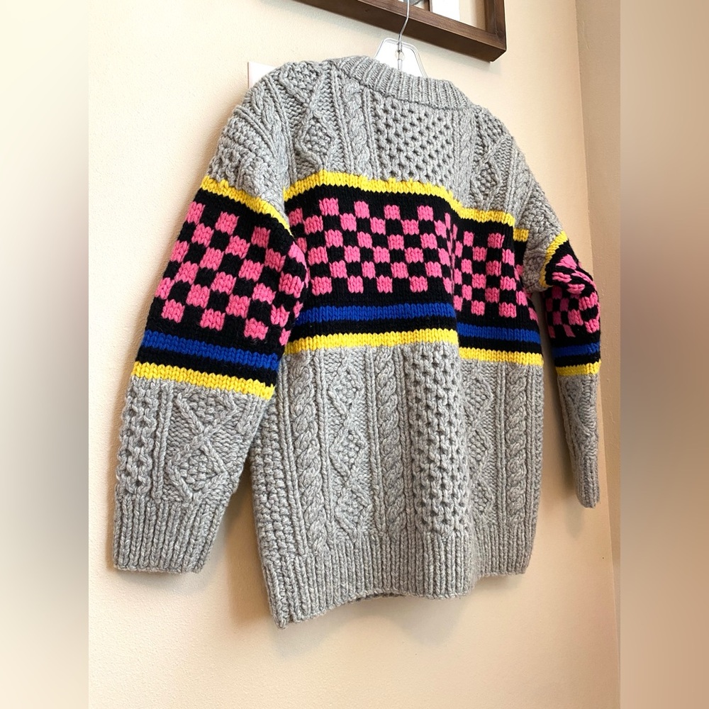NWT XS ASHLEY WILLIAMS CHECKERBOARD Chunky Knit Sweater Jumper Gray Black Cable - Picture 7 of 16